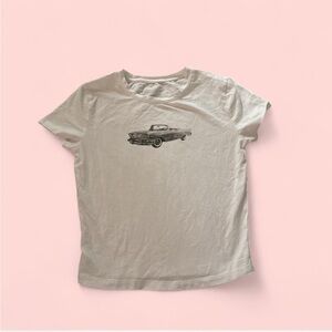 White T-Shirt with Car Graphic